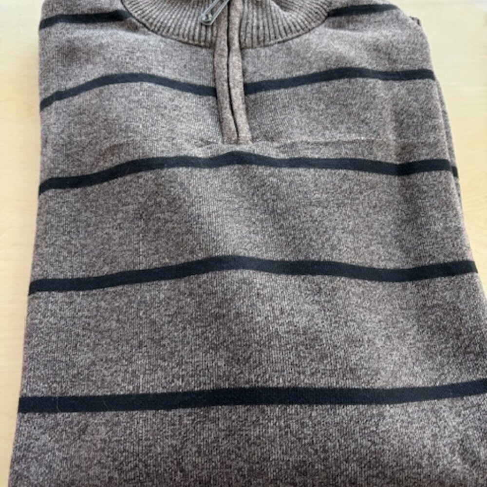 True Rock Tan Striped Quarter Zip Sweater - Fits Size L